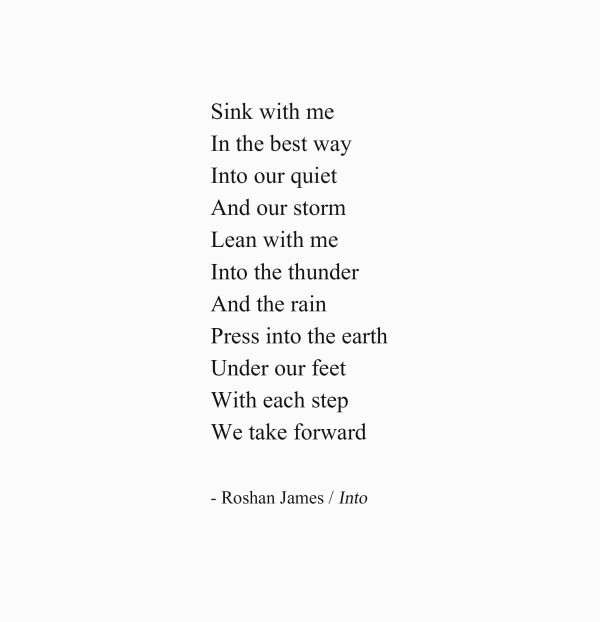 Into - poetry by Roshan James, Wellesley, Ontario, Canada